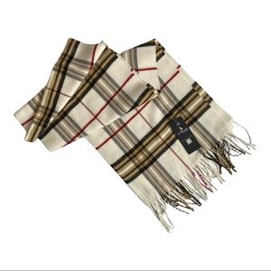 NWT V. FRAAS Plaid Soft Scarf Unisex Ivory